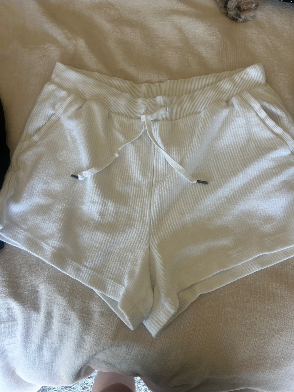 aerie White Ribbed Drawstring Athletic Shorts